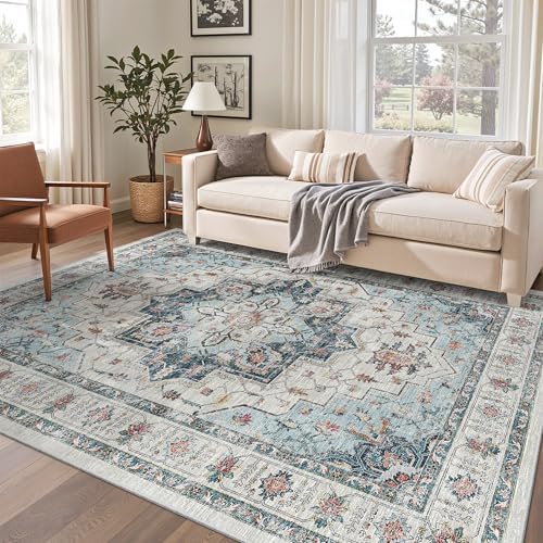 Madane 5x7 Area Rugs for Living Room, Non-Slip Washable Rug, Blue by Madane