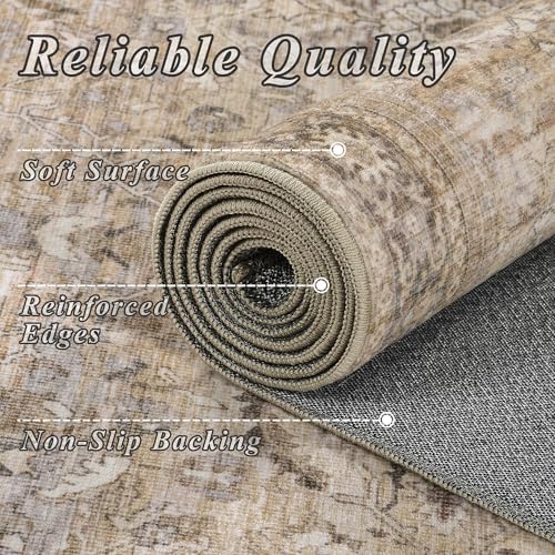 Schweek 6x9 Area Rug Khaki Washable Vintage Distressed Living Room Rugs - Image 5