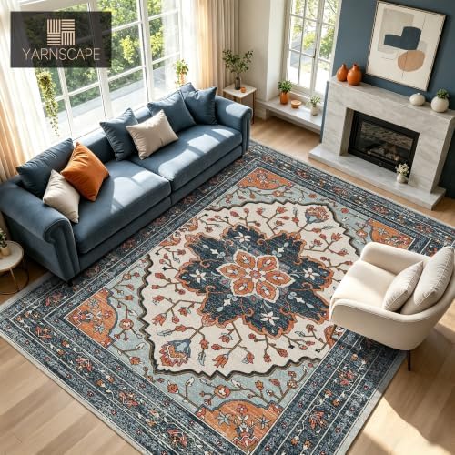 YARNSCAPE 6' x 9' Machine Washable Area Rug, Non-Slip Low-Pile Carpet - Image 3