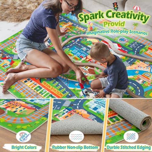 4'x5' Car Rug Play Mat for Kids, Road Traffic Playmat for Kids Room - Image 4