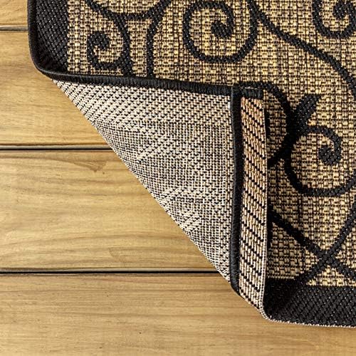 JONATHAN Y Vintage Filigree Indoor Outdoor Square Area Rug 8X8 Black/Khaki, Madrid Textured Weave for Backyard, Patio, Porch, Easy-Cleaning, High Traffic, Pet-Friendly, Non-Shedding (SMB107A-8SQ) - Image 6