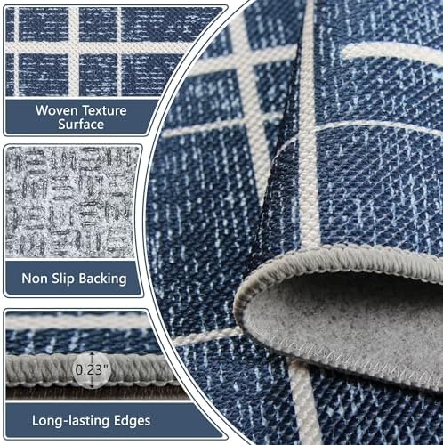 Non Slip Hallway Runner Rug 2x8,Modern Distressed Stripe, Washable Long Rug, Woven Thin Low Pile Carpet Runners for Hallway 10ft Entryway, Kitchen, Walkway- Blue - Image 5