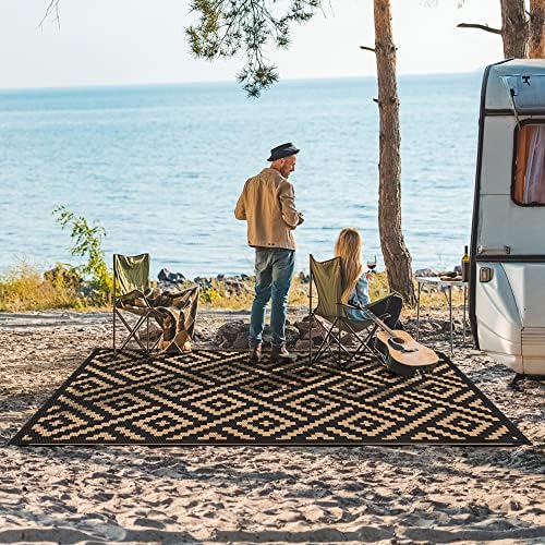 GENIMO Outdoor Rug, Waterproof Plastic Rugs for Patio, 4'x6' Black Brown - Image 2