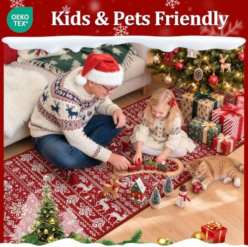 Miukiki Washable 2x5 Christmas Runner Rug Non Slip Kitchen Rugs Red - Image 6