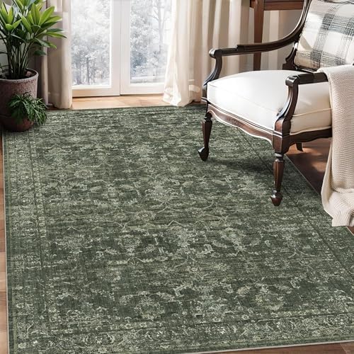 3x5 Washable Entryway Area Rug Non-Slip Retro Dark Green Throw Carpet by HOME