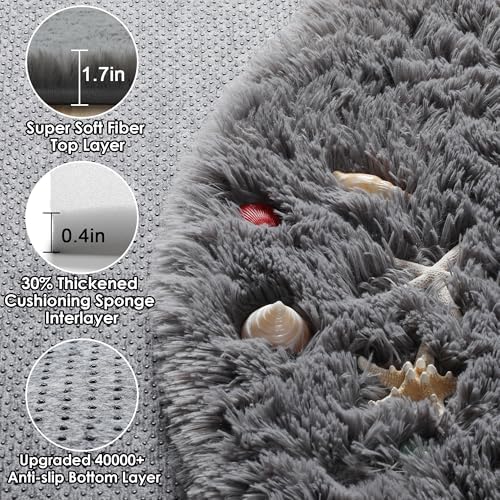 ONASAR Grey Round Rugs 8ft for Living Room, Fluffy Bedroom Circle Area Rug, Soft Plush Shaggy Carpet for Kids Girls Boys Teen Nursery Dorm Classroom Playroom Home Decor Aesthetic - Image 2