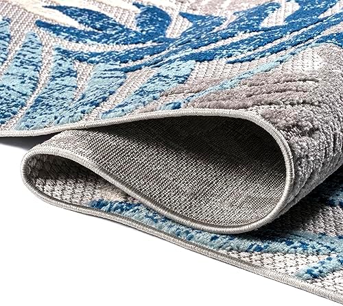 JONATHAN Y Tropics Palm Leaves Indoor Outdoor Area Rug 3X5 Gray/Blue - Image 6