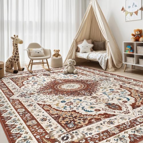 Washable 5x7 Area Rugs: Red Rug for Living Room - Image 3
