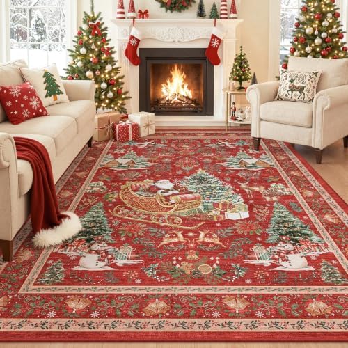 zesthome Christmas Area Rug 5x7, Washable Rugs for Living Room (5'x7', Red) - Image 3