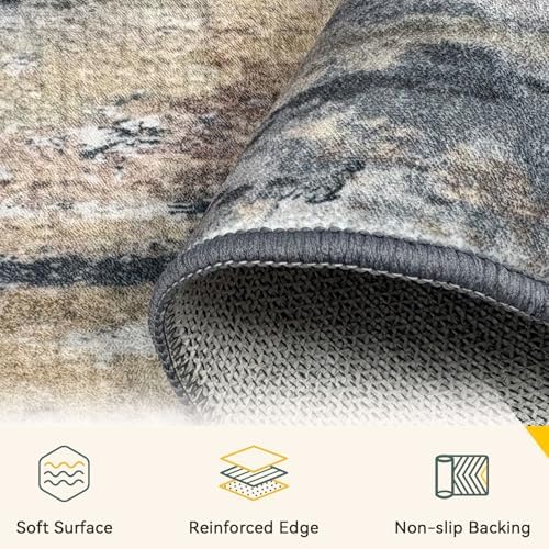 RELEANY Washable 8'x10' Abstract Area Rug for Living Room Ash Brown - Image 4