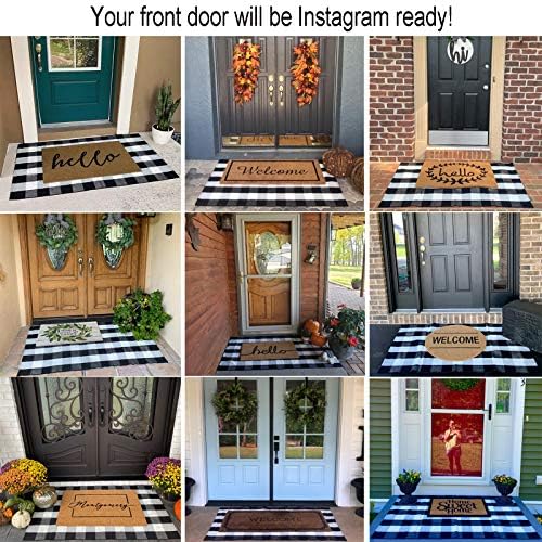 Buffalo Plaid Outdoor Rug 35.4'' x 59'' Black and White Front Door Mat Front Porch Rug Layered Welcome Door Mat for Front Porch Decor, Front Door, Farmhouse Decor,Entryway - Image 2