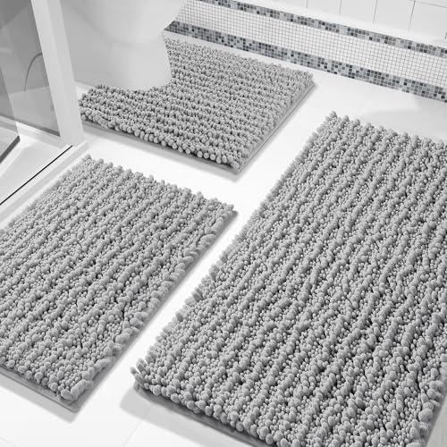 Yimobra Bathroom Rug Set 3 Piece, Super Water Absorbent Bath Mat Set, Grey by Yimobra