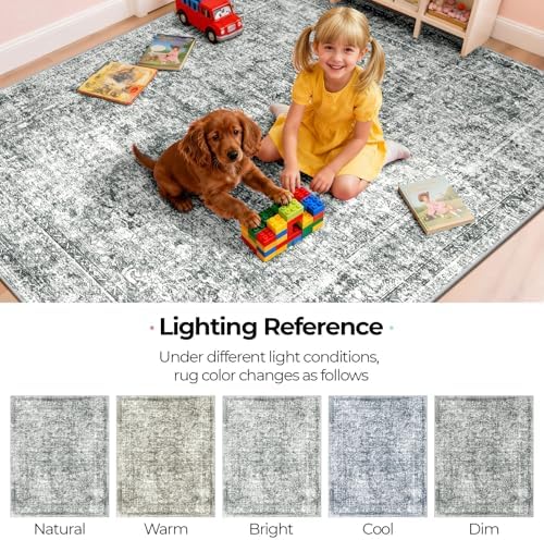 CAPALOCA 2x3 Washable Nursery Girls Low Pile Area Rug Grey - Image 5