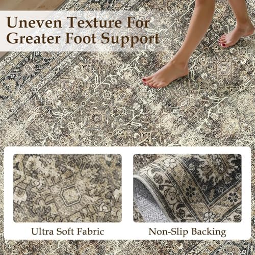 PureCozy 9x12 Washable Area Rug Brown Non Slip Thick Soft Vintage Carpet - Image 6