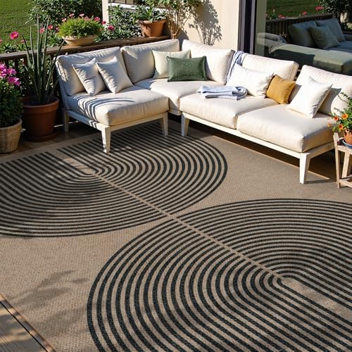Lahome Modern Rainbow Easy Jute 6x9 Rug, Large Living Room Carpet Washable Outdoor Patio Dining Room Rug, Non Slip Indoor Outdoor Carpet for Backyard Deck Office Decor by Lahome