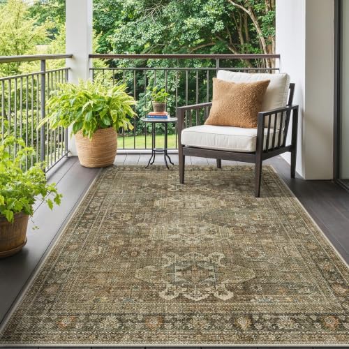 GENIMO 5x8 Outdoor Rug, Washable for Patio and Deck, Olive Brown - Image 4
