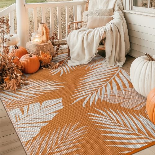 GENIMO Outdoor Rug, Waterproof Plastic for Fall Decor, 6'x9' Orange White - Image 5
