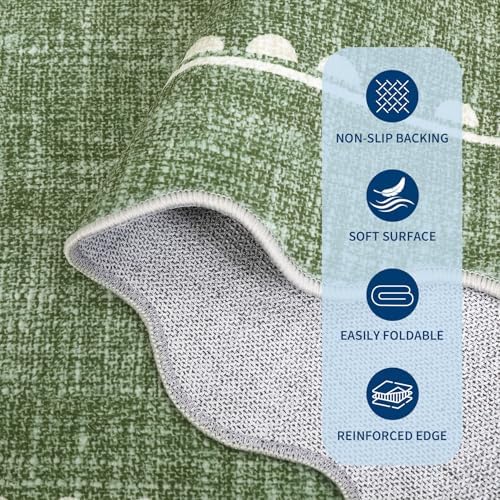 GarveeHome 6ft Round Rugs Washable Scalloped Bow Rug for Bedroom, Green - Image 6