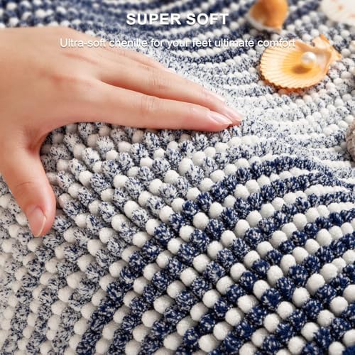 BSICPRO Bathroom Rugs Sets 2 Piece, Non Slip Striped Bath Mats,Navy - Image 2