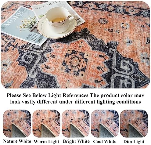 Hallway Washable Runner Rug - 2'6x14 Kitchen Rugs Entryway Rug Runner Vintage Soft Floor Mat Non Slip Indoor Farmhouse Carpet for Bathroom Living Room Bedroom (2'6''x14', Orange) - Image 6