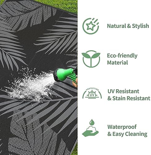 GENIMO Outdoor Rug 3'x5' Waterproof for Porch, Plastic Door Mat Black Grey - Image 6