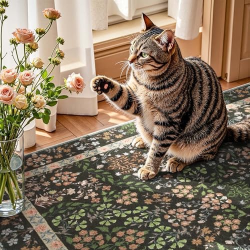 jinchan 3x5 Washable Living Room Area Rug, Vintage Floral, Black - Image 5