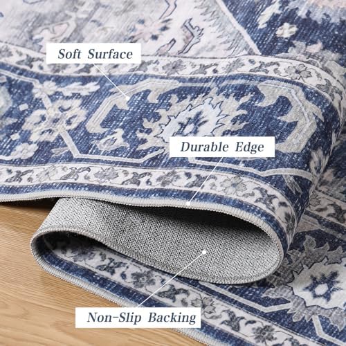 DUKINO 9x12 Rugs for Living Room, Soft Non-Slip Washable Area Rugs, Faux Wool Bedroom Rug with Non-Shedding, Indoor Low-Pile Boho Rugs for Dining Room, Home Office, Blue - Image 4