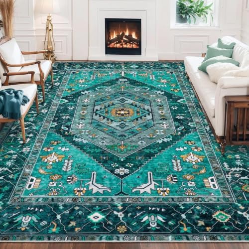 SERISSA 8x10 Washable Non Slip Boho Area Rug for Living Room，Teal - Image 5
