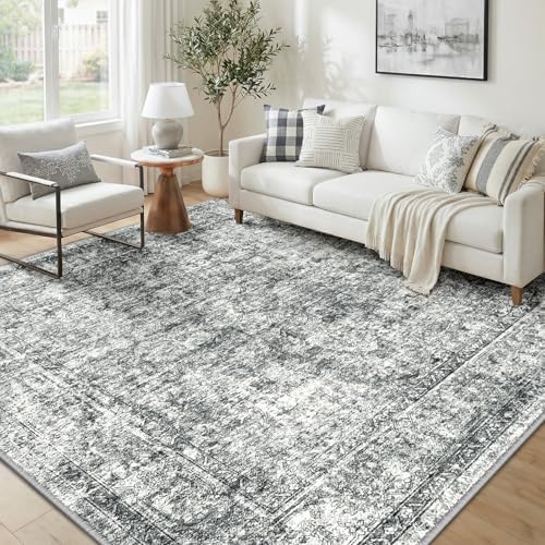 CAPALOCA Square 6ft Washable Nursery Girls Low Pile Area Rug Grey - Image 2