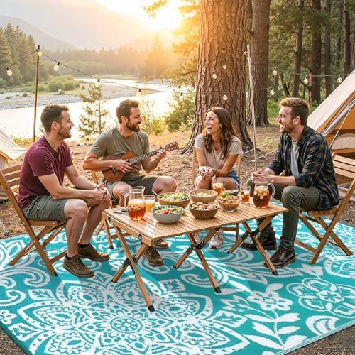 Findosom Waterproof Outdoor Rug 6' x 9' - Reversible Mandala Outdoor Plastic Straw Rug, Durable Foldable Patio Rug for RV, Deck, Balcony, Backyard, Picnic, Porch, Camping, Beach, Blue - Image 3