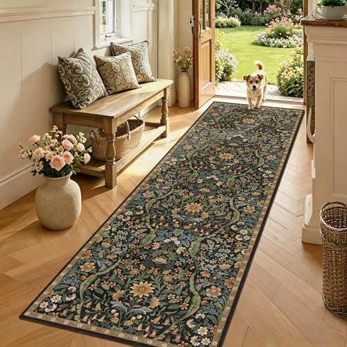 2’6″x 8’Floral Runner Rug for Kitchen Washable Hallway Runner - Image 2