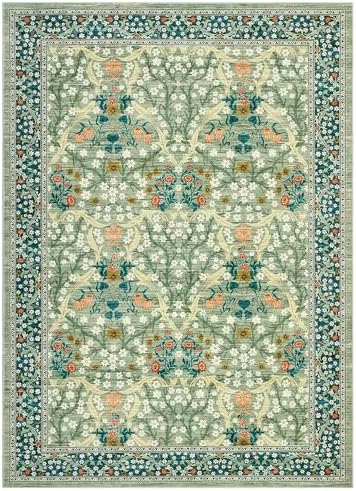 GarveeHome 6x9 Washable Area Rug for Living Room, Floral Dining Room Rugs for Under Table, Low Pile Non-Slip Stain Resistance Floor Carpet for Bedroom, Sage Green - Image 5