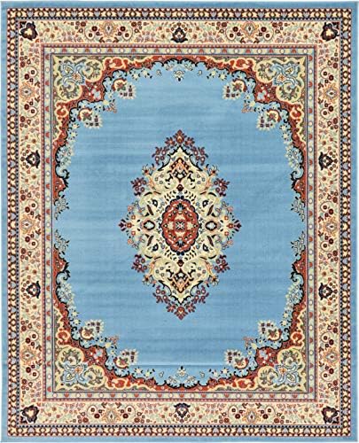 Unique Loom Reza Collection Traditional Persian Style Area Rug, 8 x 10 ft, Light Blue/Ivory by UniqueLoom