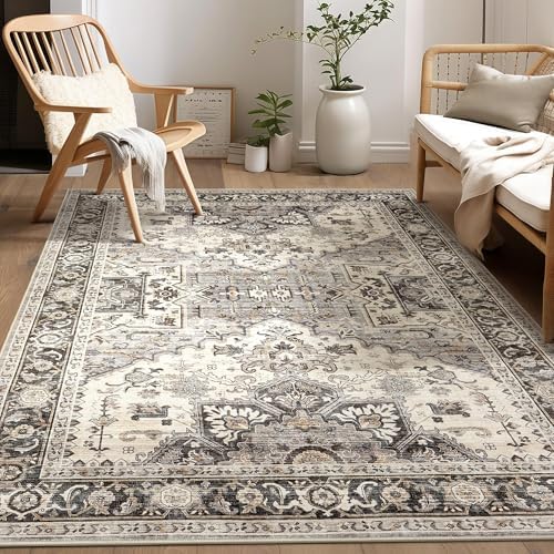 Vintage 6x9 Rugs for Living Room Washable Area Rug Brown by homewill