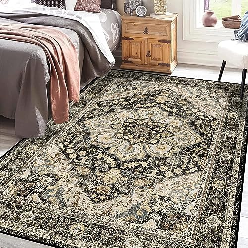 Black 5x8 Area Rug for Living Room: Boho Large Entryway Rug Soft Carpets - Image 4