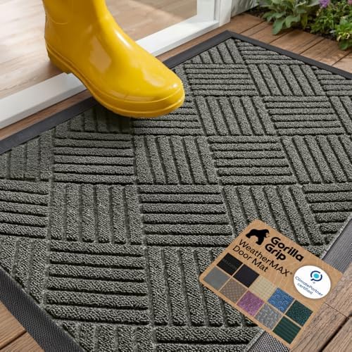 GORILLA GRIP WeatherMAX Door Mat, Indoor Outdoor Use, 29x17 Gray Diamond by GorillaGrip