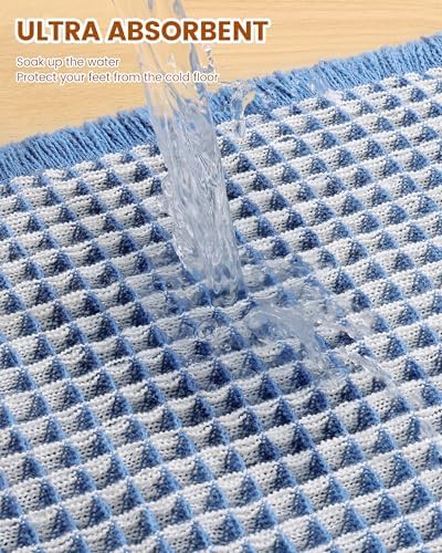 Smiry Waffle Bath Mat 47X24, Soft Absorbent Bathroom Rugs, Blue & Cream - Image 4