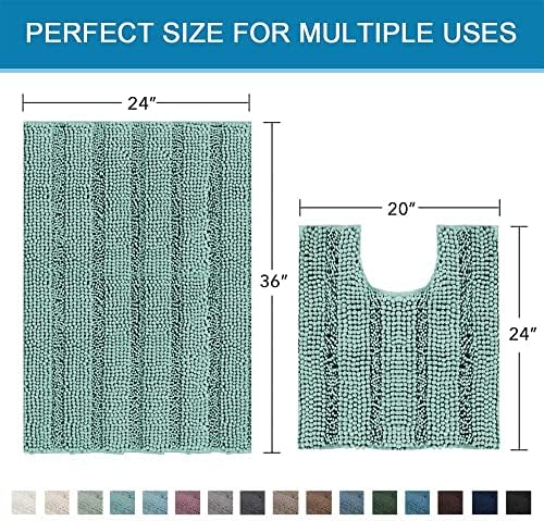 H.VERSAILTEX Bathroom Rugs Bath Rug Set 2 Piece Bathroom Contour Rug Toilet Mat Sets Non Slip Contour Bath Rug Ultra Thick Water Absorbent Striped Bath Mats(36" x 24" Plus 20" x 24" U, Eggshell Blue) - Image 2