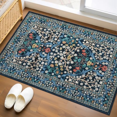 GarveeHome Blue Floral 2x3 Washable Rug Small Door Mat by GarveeHome