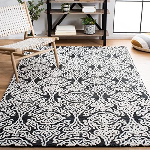 SAFAVIEH Blossom Collection Area Rug - 5' x 8', Black & Ivory, Handmade Wool, Ideal for High Traffic Areas in Living Room, Bedroom (BLM112Z) by Unknown