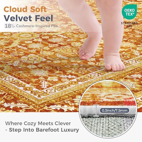 OPPODREAM Vintage Orange Area Rugs 2x8, Washable Rug for Living Room - Image 2