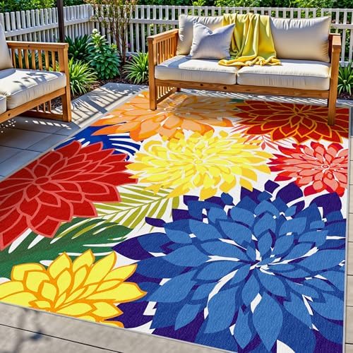 Outdoor Rug Waterproof, Washable Patio Rug for Deck, 9x12, Colorful by ArenaRug