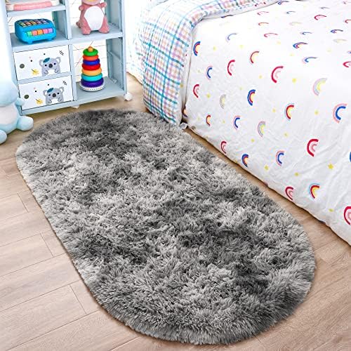 Noahas Oval Fluffy Grey Rainbow Rug 2.6X5.3 Small Kids Rugs for Bedroom Girls And Boys Aesthetic,Bedside Bedroom Rug,Ultra Soft Runner Carpet Modern Shaggy Nursery Area Rugs Home Deco by ModernHomeDecor