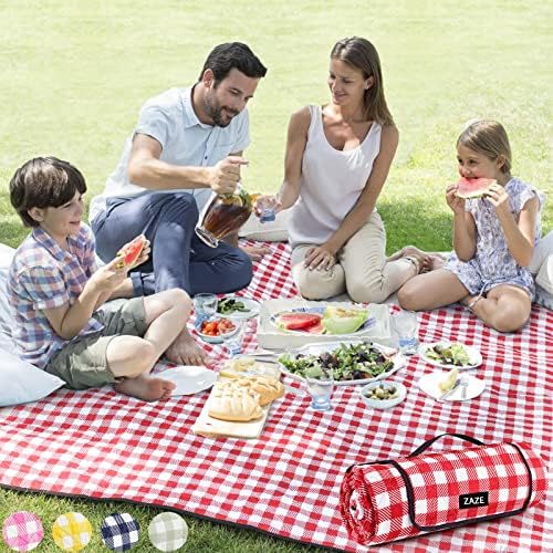 ZAZE Picnic Blanket Extra Large Waterproof, 80''x80''Checkered Picnic Blankets Beach, Outdoor, Camping on Grass Accessories Couple Ideas Wedding Registry Gifts (Red and White) by ZAZEOfficial