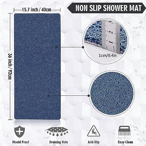 godehone Shower Mats Non Slip Without Suction Cups, PVC Loofah Bathroom Mats, Loofah Mats for Shower and Bathroom, Quick Drying, 15.7× 36 Inch, Blue - Image 2