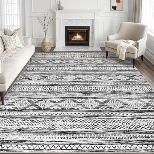 Tortania Area Rug Living Room Rugs - 10x12 Washable Large Soft Neutral Boho Moroccan Bohemian Farmhouse Rug Indoor Floor Carpet for Bedroom Under Dining Table Home Office Decor - Black White by Tortania