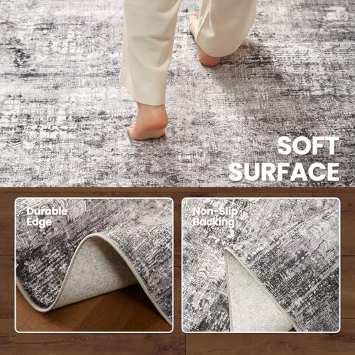 6x9 Black Gray Washable Area Rug for Living Room, Vintage Print - Image 4