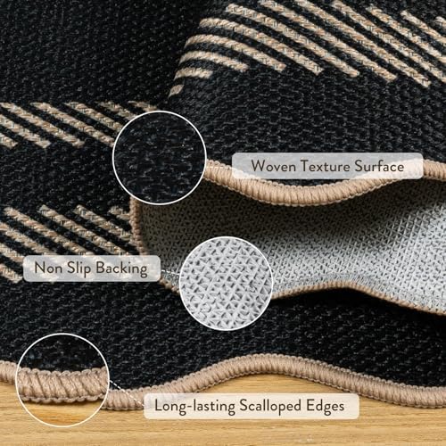 LIVEBOX Scalloped Easy Jute 2x3 Kitchen Rug, Black Front Door Mat Small Indoor Outdoor Rug for Entryway, Washable Non Slip Farmhouse Area Rugs, Tan Neutral Carpet Doormat for Porch Doorway Foyer - Image 5