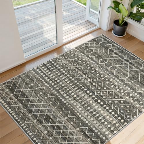 Miukiki 3x4 Washable Area Rug Moroccan Soft Non Slip Entryway Rug Black by Miukiki