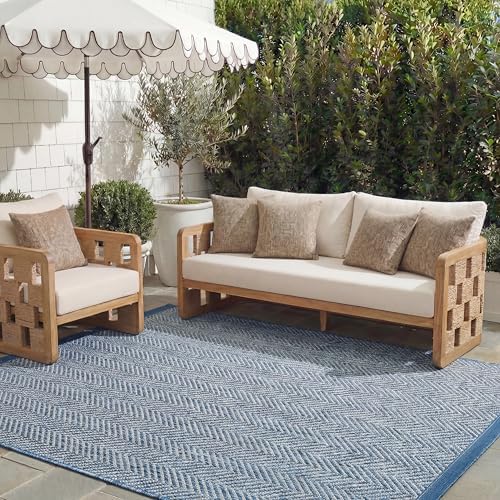 SAFAVIEH Outdoor Area Rug 8x10 - Courtyard Collection - Large, Coastal Design, Navy & Grey, Durable & Easy Cleaning, Ideal for Patio, Entryway, Mudroom, Backyard (CY8022-36821) by Unknown